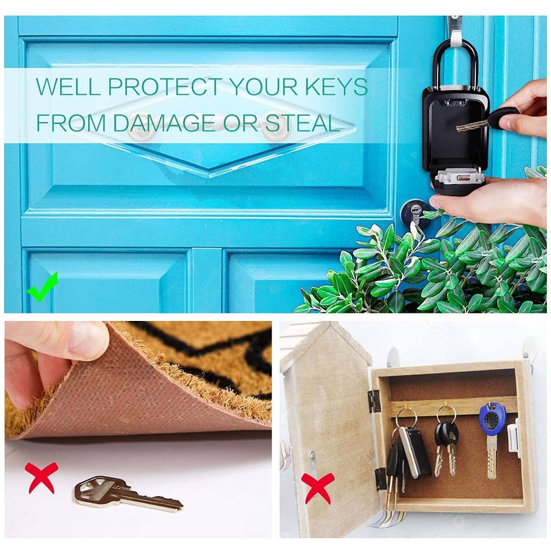 ORIA صندوق قفل المفاتيح ORIA، صندوق أمان المفاتيح، صندوق تخزين المفاتيح برقم سري مكون من 4 أرقام، سعة 5 مفاتيح مع حلقة قابلة للإزالة للاستخدام الداخلي والخارجي، أسود 3.66 بوصة - Image 2